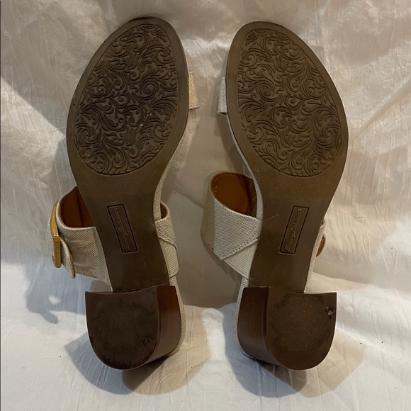 Tommy Bahama Trista Linen Block Heel Sandals 8.5 Nautical Coastal Buckle summer - Picture 8 of 9